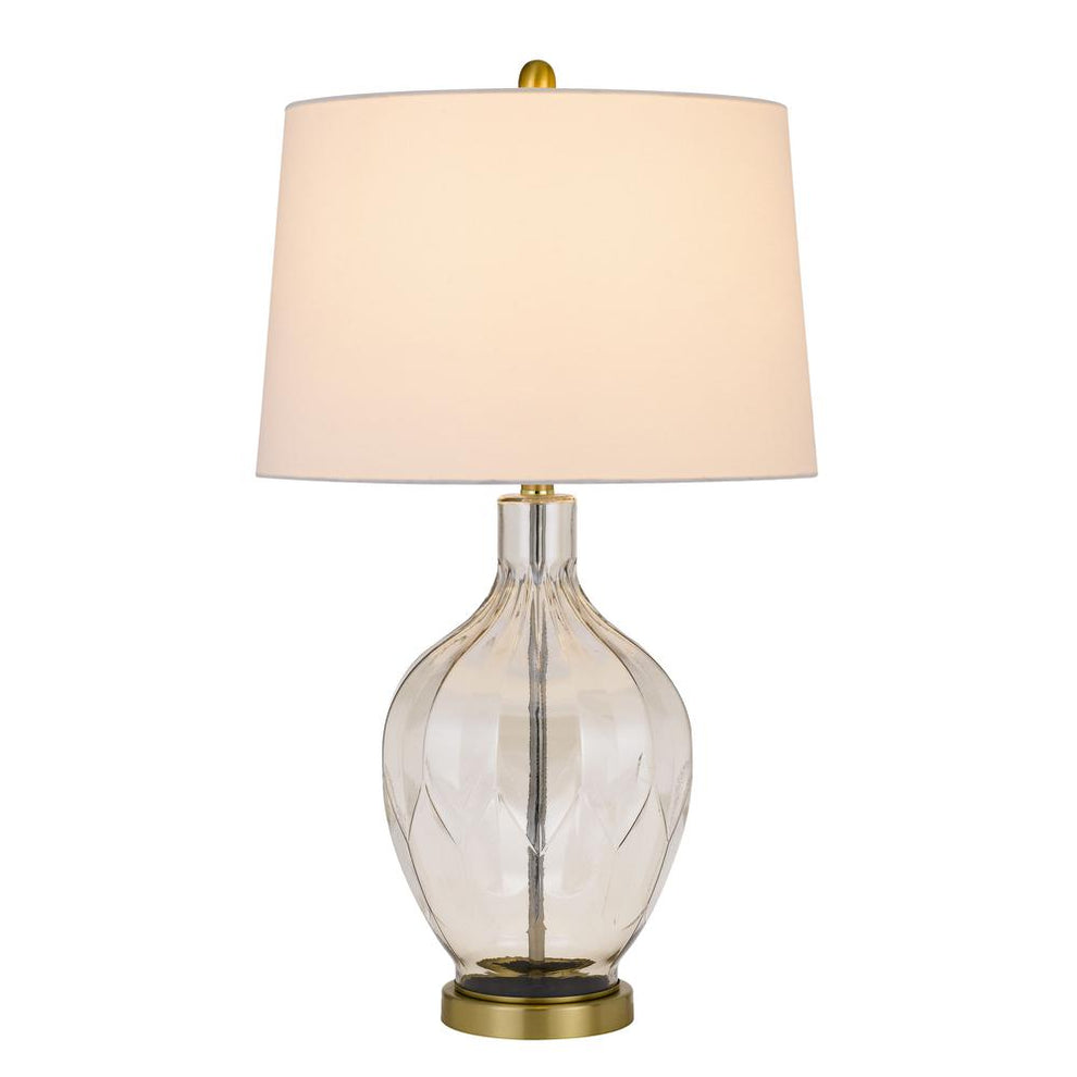 150W 3 Way Bancroft Glass Table Lamp With Hardback Taper Drum Fabric Shade, Clear/Antique Brass By Cal Lighting | Table Lamps | Moidshstore - 2