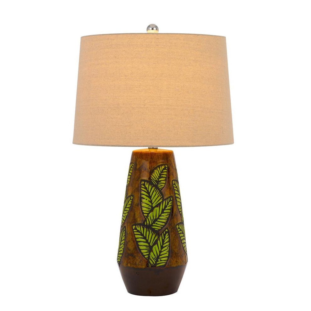 150W 3 Way Hanson Ceramic Table Lamp With Hardback Taper Linen Drum Shade, Cocoa By Cal Lighting | Table Lamps | Moidshstore - 2