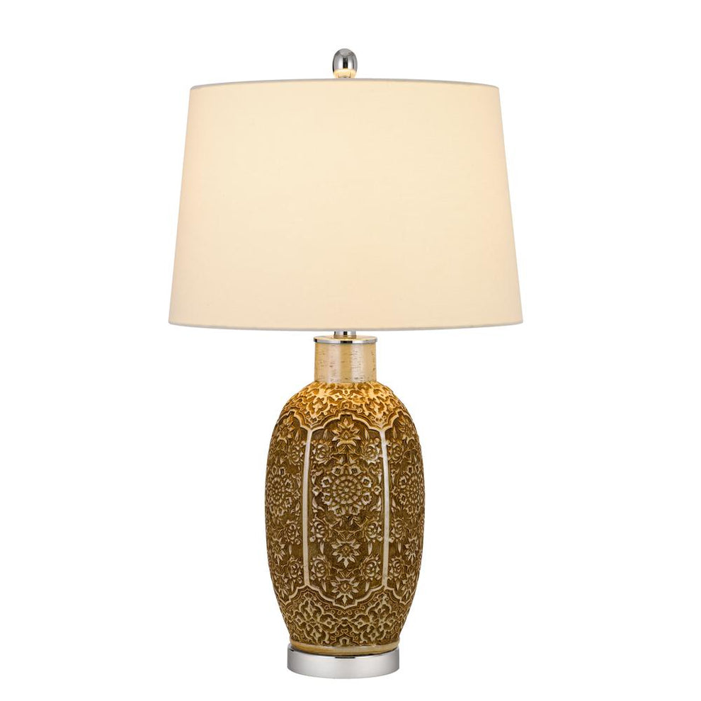 150W 3 Way Olive Ceramic Table Lamp With Hardback Taper Fabric Drum Shade, Cinnamon By Cal Lighting | Table Lamps | Moidshstore - 2