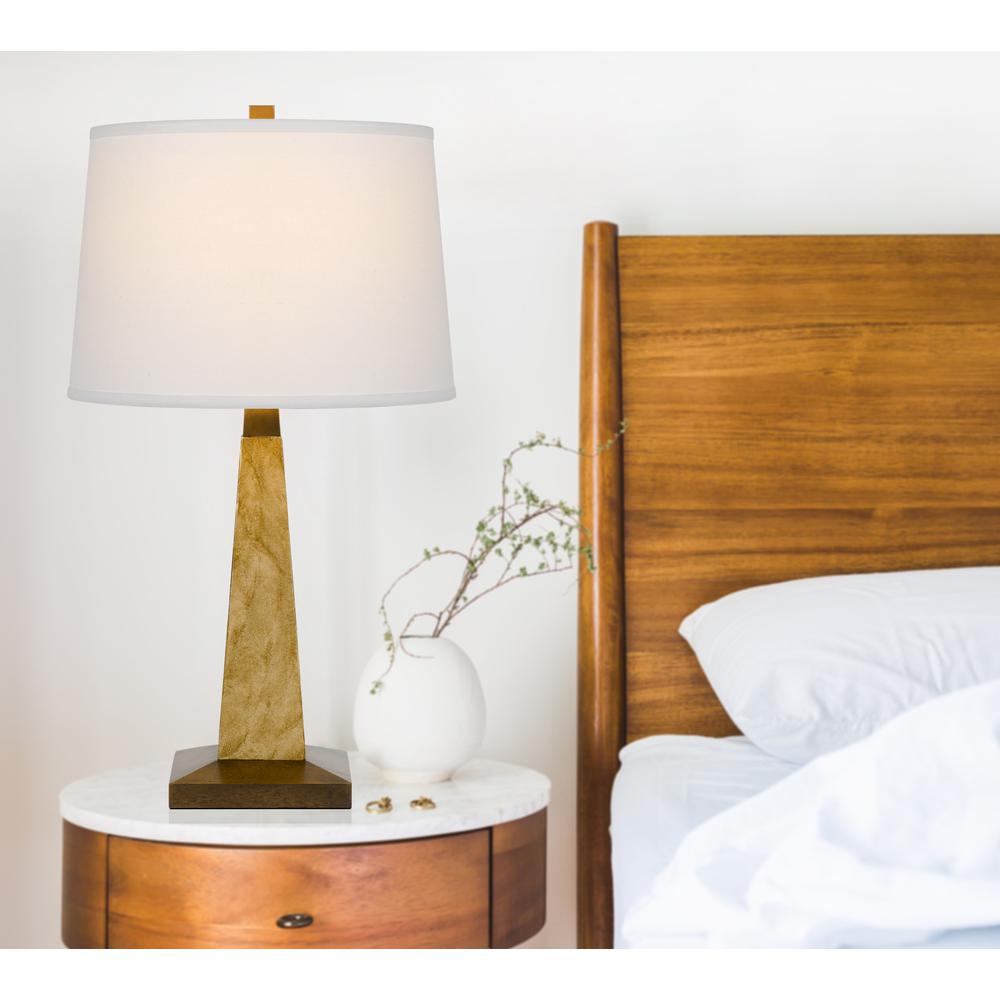 150W 3 Way Ravenna Resin Pyramid Design Table Lamp With Hardback Taper Fabric Drum Shade, Earth By Cal Lighting | Table Lamps | Moidshstore