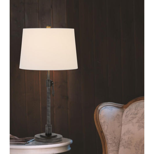 150W 3 Way Riverwood Adjustable Metal Table Lamp With Hardback Taper Fabric Drum Shade, Antique Silver By Cal Lighting | Table Lamps | Moidshstore