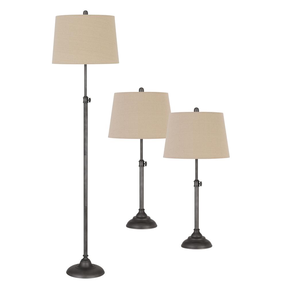3 Pcs Package. 2 Pcs Of 150W 3 Way Adjustable Metal Table Lamps. 1 Pc Of 150W 3 Way Adjustable Metal Floor Lamp., Antique Silver By Cal Lighting | Floor Lamps | Moidshstore - 3