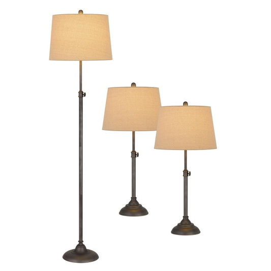 3 Pcs Package. 2 Pcs Of 150W 3 Way Adjustable Metal Table Lamps. 1 Pc Of 150W 3 Way Adjustable Metal Floor Lamp., Antique Silver By Cal Lighting | Floor Lamps | Moidshstore
