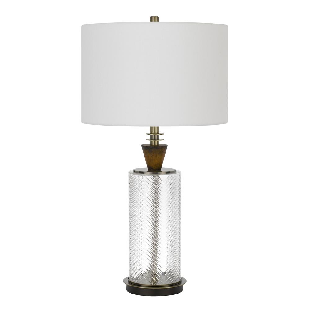 150W 3 Way Sherwood Glass Table Lamp With Wood Font And Hardback Fabric Drum Shade, Glass/Dark Bronze By Cal Lighting | Table Lamps | Moidshstore - 3