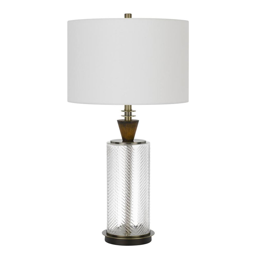 150W 3 Way Sherwood Glass Table Lamp With Wood Font And Hardback Fabric Drum Shade, Glass/Dark Bronze By Cal Lighting | Table Lamps | Moidshstore - 3