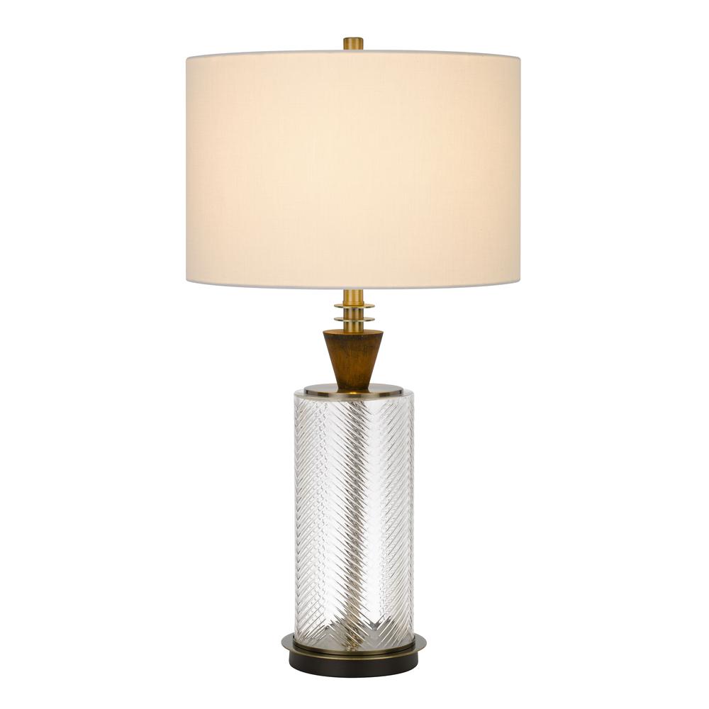 150W 3 Way Sherwood Glass Table Lamp With Wood Font And Hardback Fabric Drum Shade, Glass/Dark Bronze By Cal Lighting | Table Lamps | Moidshstore - 2