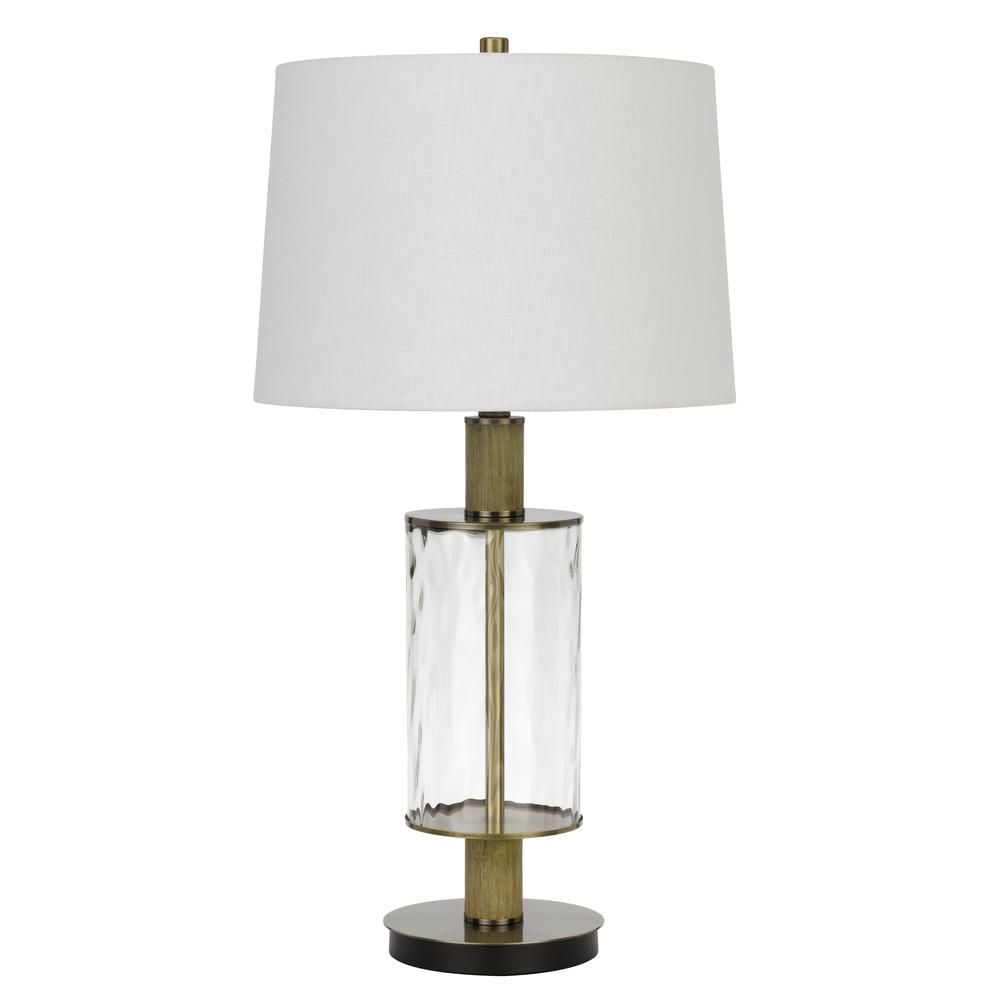 150W 3 Way Morrilton Glass Table Lamp With Wood Pole And Hardback Taper Drum Fabric Shade, Glass/Light Oak By Cal Lighting | Table Lamps | Moidshstore - 3