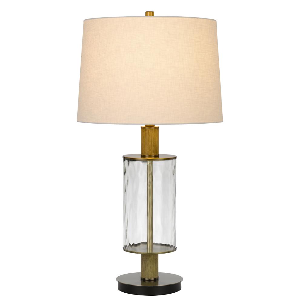 150W 3 Way Morrilton Glass Table Lamp With Wood Pole And Hardback Taper Drum Fabric Shade, Glass/Light Oak By Cal Lighting | Table Lamps | Moidshstore - 2