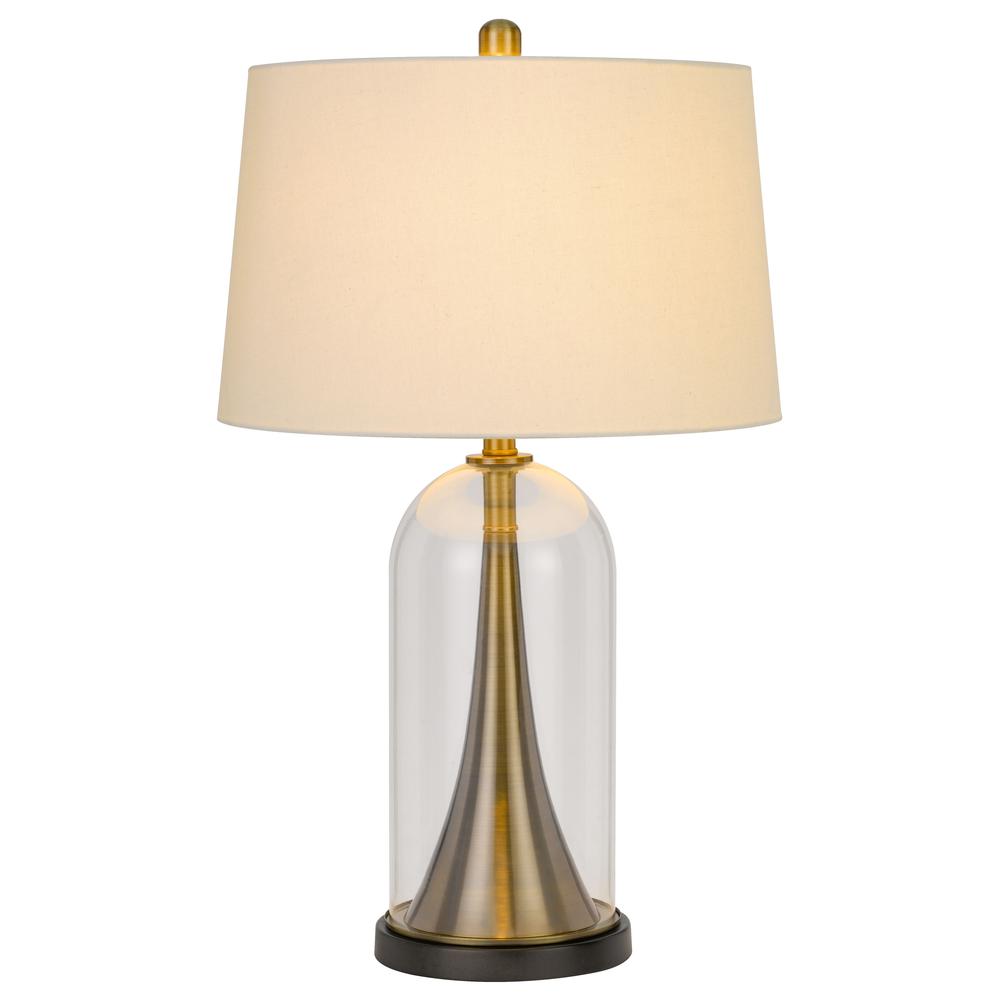 150W 3 Way Camargo Glass/Metal Table Lamp With Hardback Taper Drum Fabric Shade, Glass/Antique Brass By Cal Lighting | Table Lamps | Moidshstore - 2