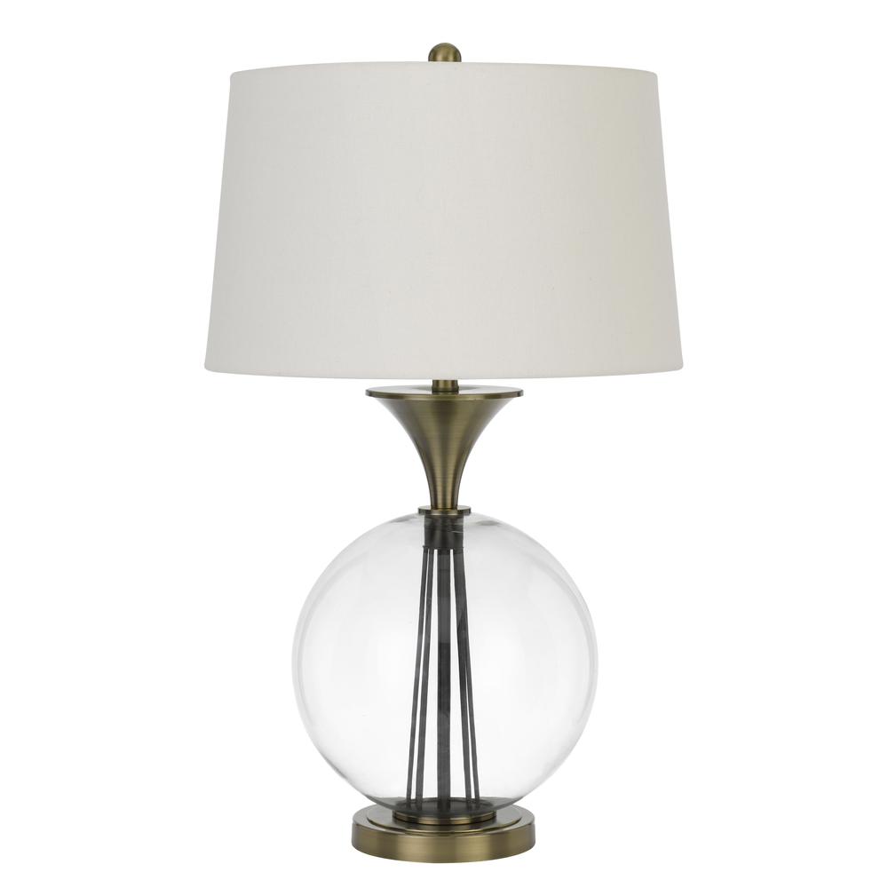 150W 3 Way Moxee Glass/Metal Table Lamp With Hardback Taper Drum Fabric Shade, Glass/Antique Brass By Cal Lighting | Table Lamps | Moidshstore - 3