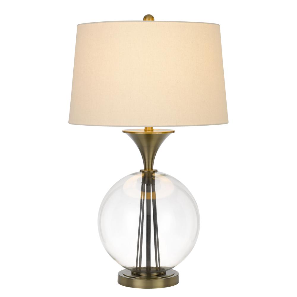 150W 3 Way Moxee Glass/Metal Table Lamp With Hardback Taper Drum Fabric Shade, Glass/Antique Brass By Cal Lighting | Table Lamps | Moidshstore - 2
