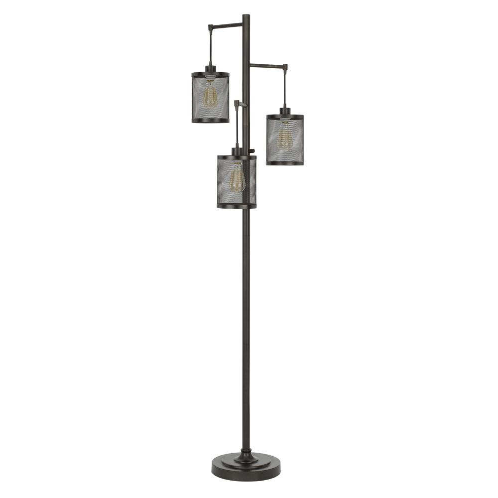 60W X3 Pacific Metal Floor Lamp With Metal Mesh Shades With A Pole 3 Way Rotary Switch (Edison Bulbs Included), Dark Bronze By Cal Lighting | Floor Lamps | Moidshstore - 3