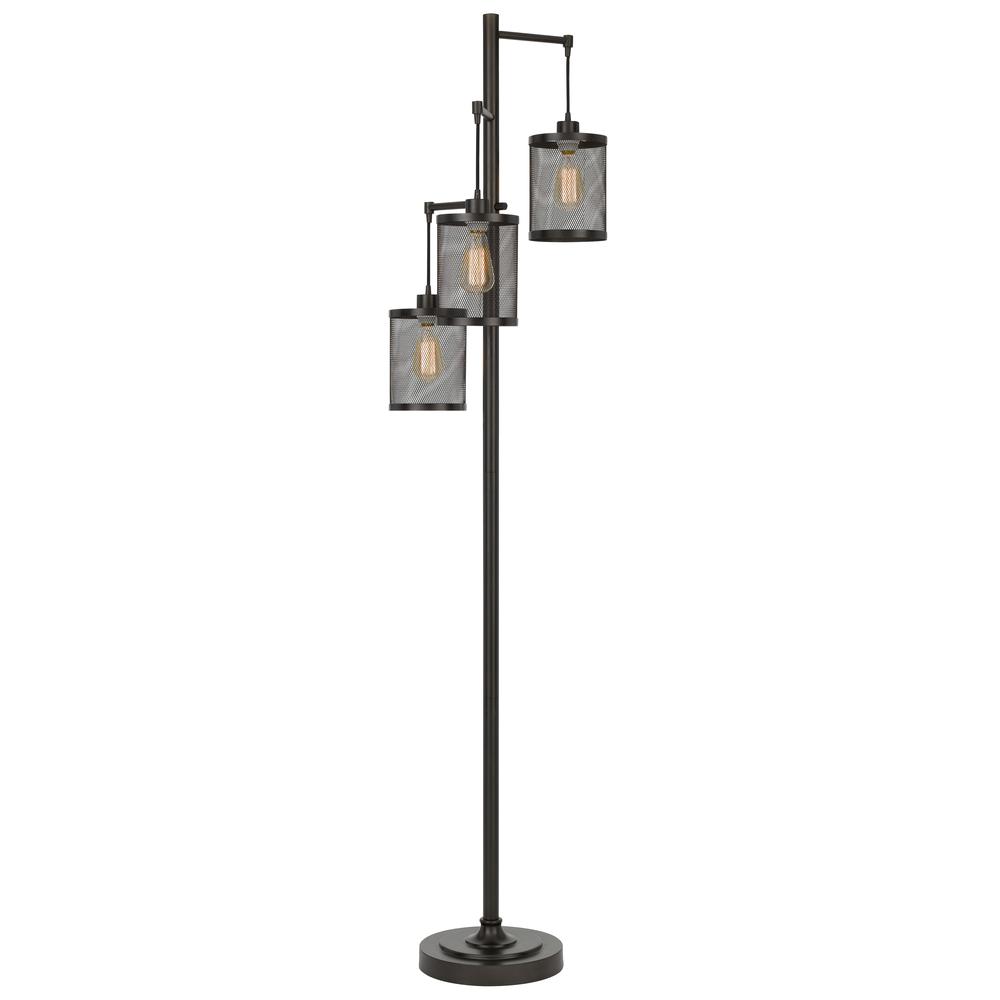 60W X3 Pacific Metal Floor Lamp With Metal Mesh Shades With A Pole 3 Way Rotary Switch (Edison Bulbs Included), Dark Bronze By Cal Lighting | Floor Lamps | Moidshstore - 2