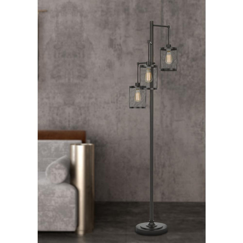 60W X3 Pacific Metal Floor Lamp With Metal Mesh Shades With A Pole 3 Way Rotary Switch (Edison Bulbs Included), Dark Bronze By Cal Lighting | Floor Lamps | Moidshstore