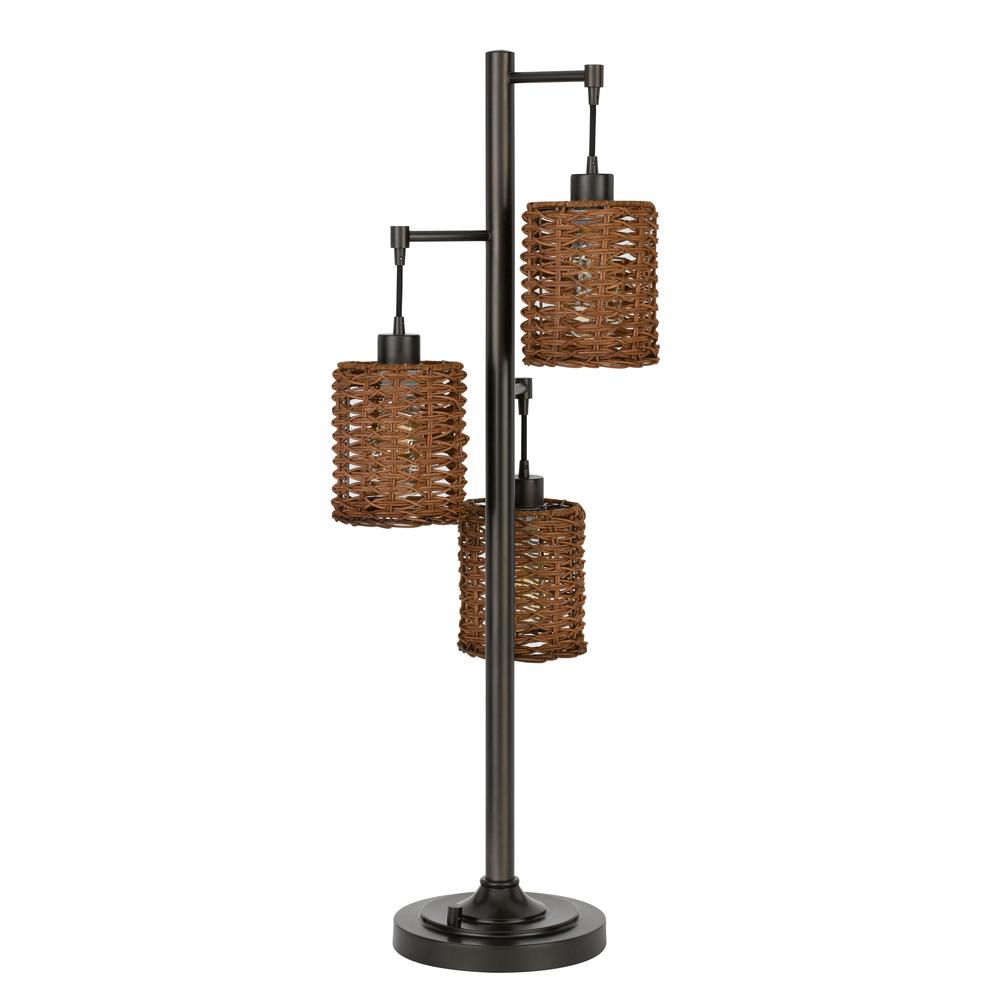 40W X3 Connell Metal Table Lamp With Rattan Shades With A Base 3 Way Rotary Switch (Edison Bulbs Included), Dark Bronze By Cal Lighting | Table Lamps | Moidshstore - 3