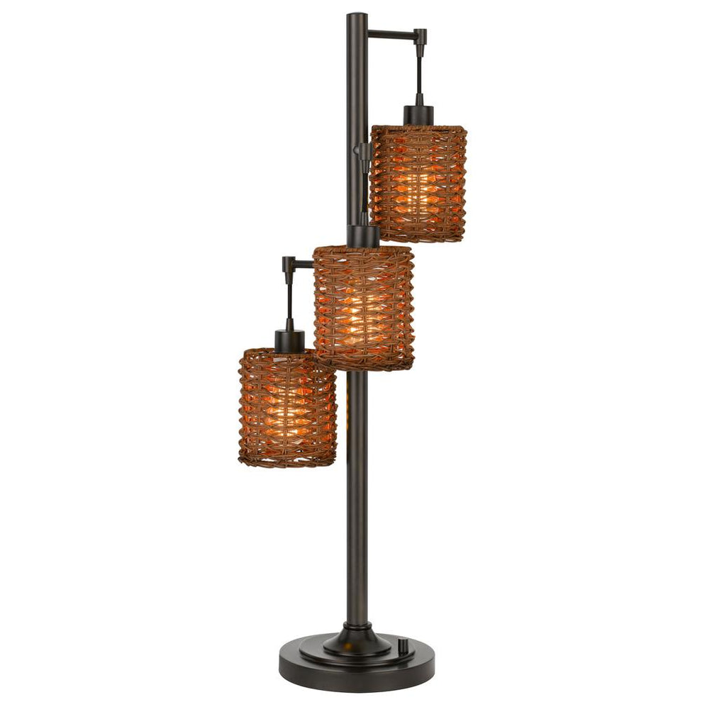 40W X3 Connell Metal Table Lamp With Rattan Shades With A Base 3 Way Rotary Switch (Edison Bulbs Included), Dark Bronze By Cal Lighting | Table Lamps | Moidshstore - 2