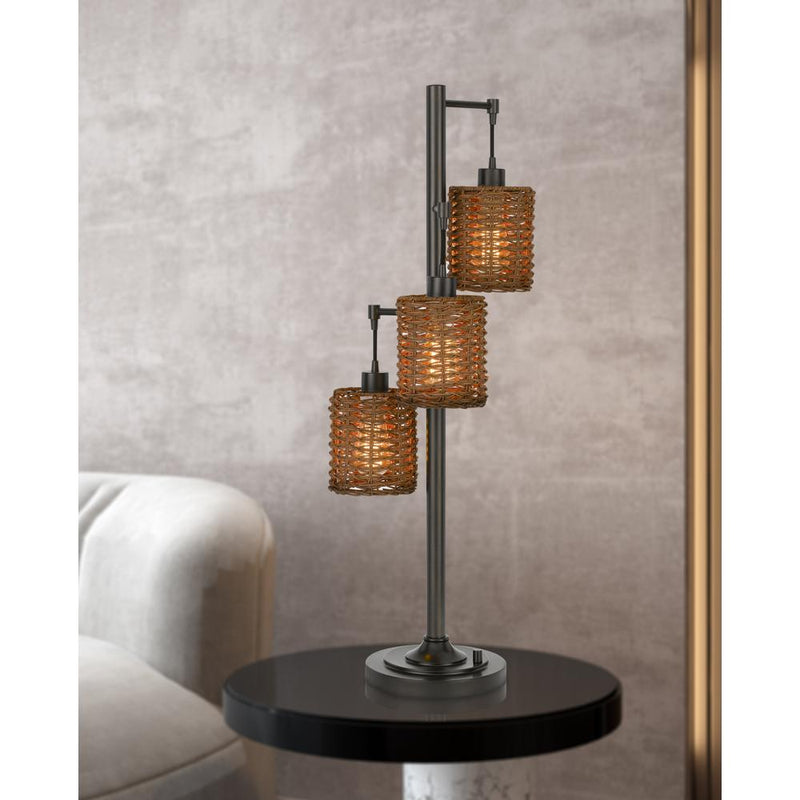 40W X3 Connell Metal Table Lamp With Rattan Shades With A Base 3 Way Rotary Switch (Edison Bulbs Included), Dark Bronze By Cal Lighting | Table Lamps | Moidshstore