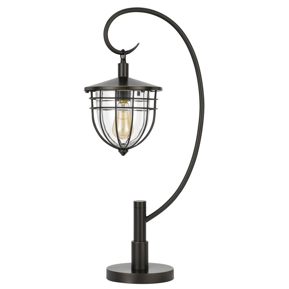 60W Alma Metal/Glass Downbridge Lantern Style Table Lamp (Edison Bulb Included), Dark Bronze By Cal Lighting | Table Lamps | Moidshstore - 3