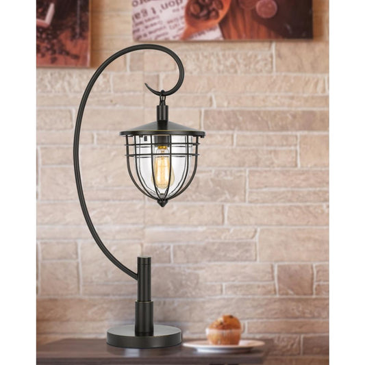 60W Alma Metal/Glass Downbridge Lantern Style Table Lamp (Edison Bulb Included), Dark Bronze By Cal Lighting | Table Lamps | Moidshstore