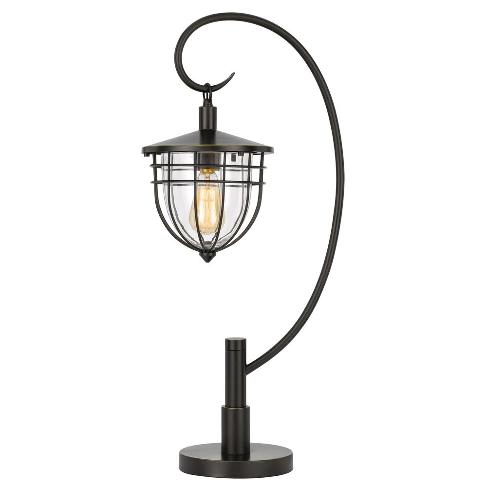 60W Alma Metal/Glass Downbridge Lantern Style Table Lamp (Edison Bulb Included), Dark Bronze By Cal Lighting | Table Lamps | Moidshstore - 2