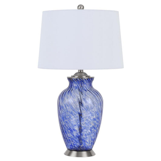 150W 3 Way Ashland Glass Table Lamp With Hardback Taper Drum Fabric Shade By Cal Lighting | Table Lamps | Moidshstore