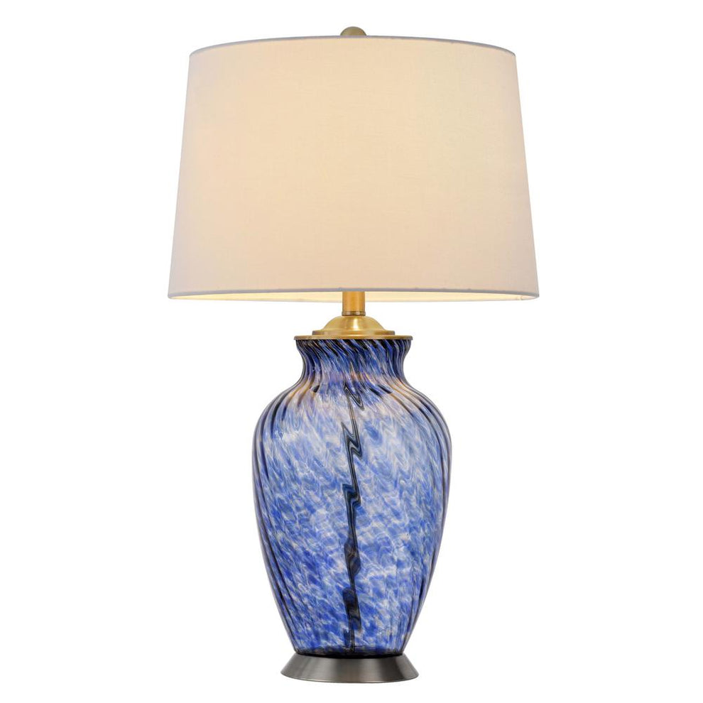 150W 3 Way Ashland Glass Table Lamp With Hardback Taper Drum Fabric Shade By Cal Lighting | Table Lamps | Moidshstore - 2