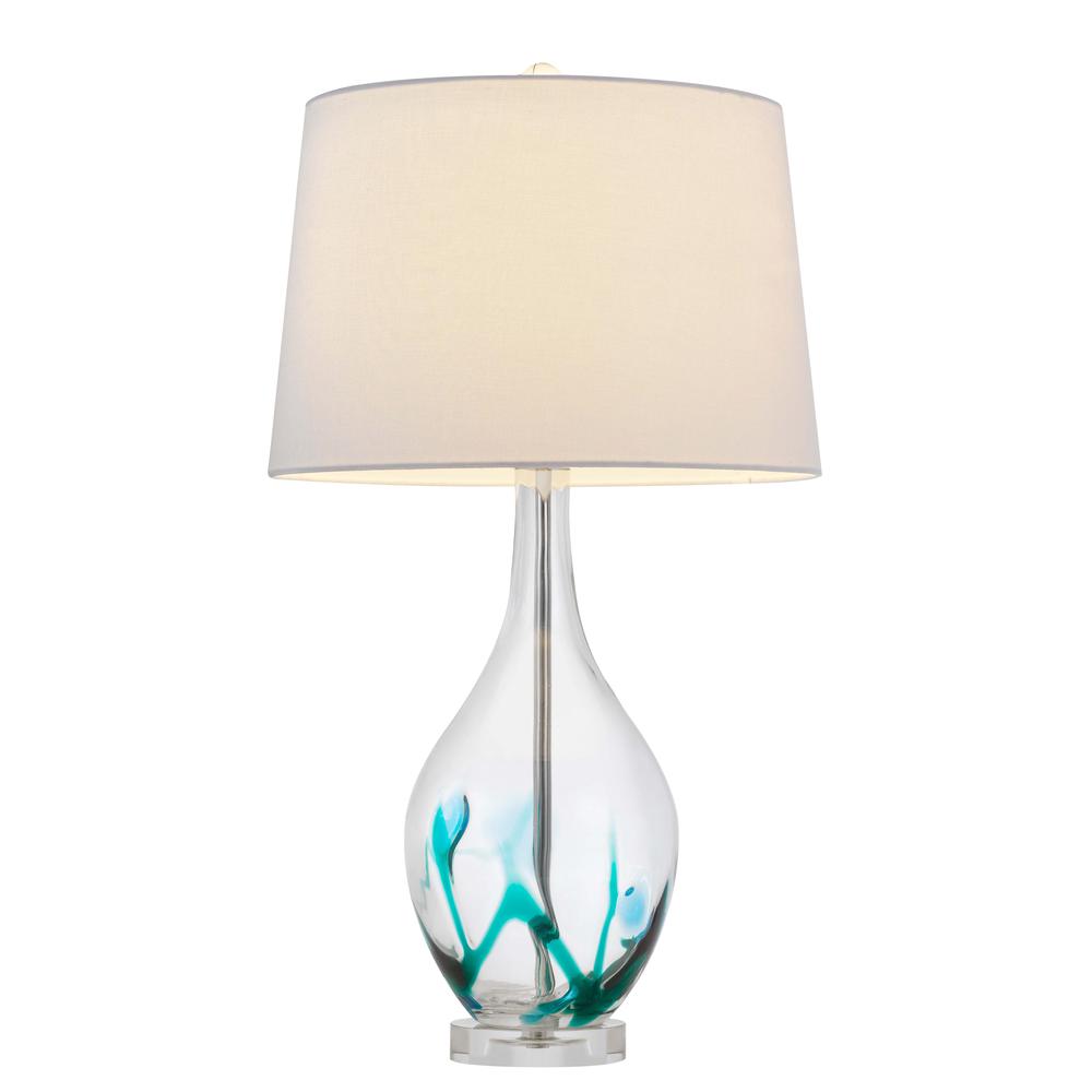 150W 3 Way Harlan Glass Table Lamp With Hardback Taper Drum Fabric Shade By Cal Lighting | Table Lamps | Moidshstore - 2