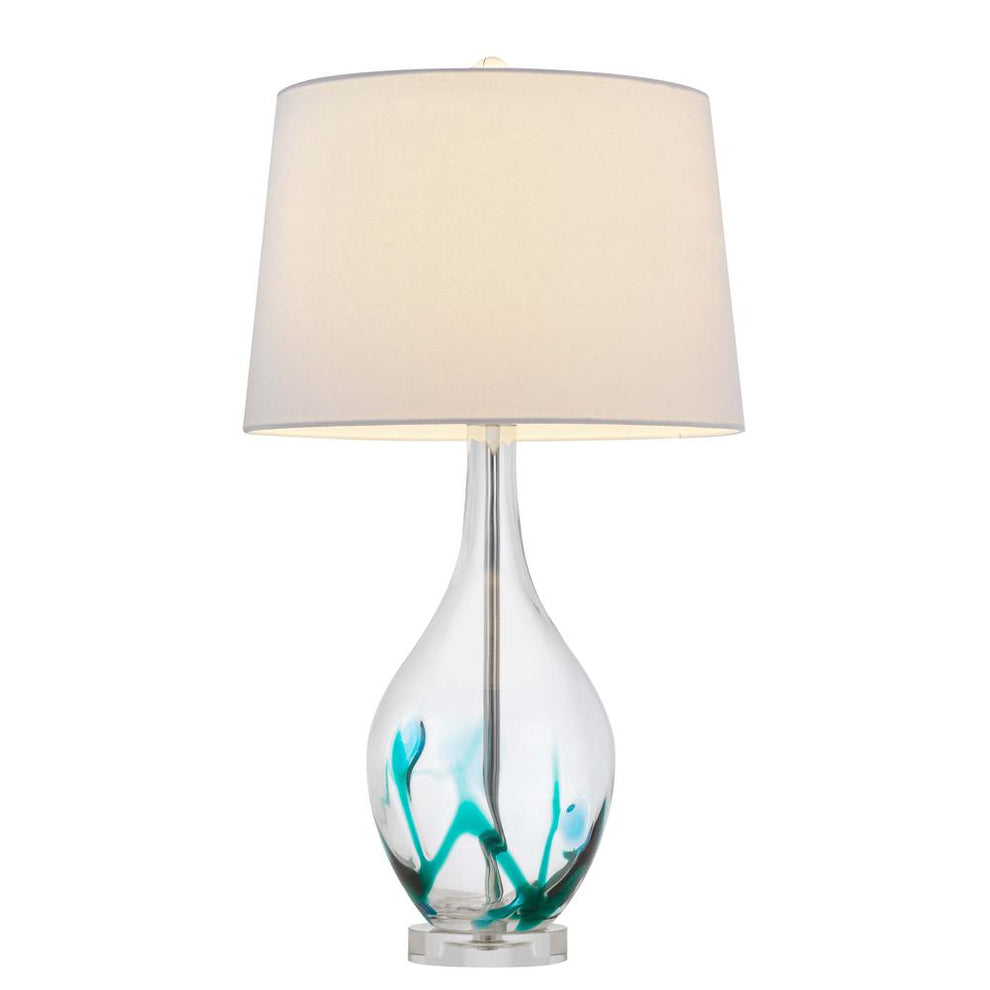 150W 3 Way Harlan Glass Table Lamp With Hardback Taper Drum Fabric Shade By Cal Lighting | Table Lamps | Moidshstore - 2
