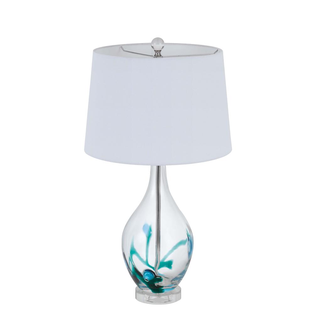 150W 3 Way Harlan Glass Table Lamp With Hardback Taper Drum Fabric Shade By Cal Lighting | Table Lamps | Moidshstore - 3