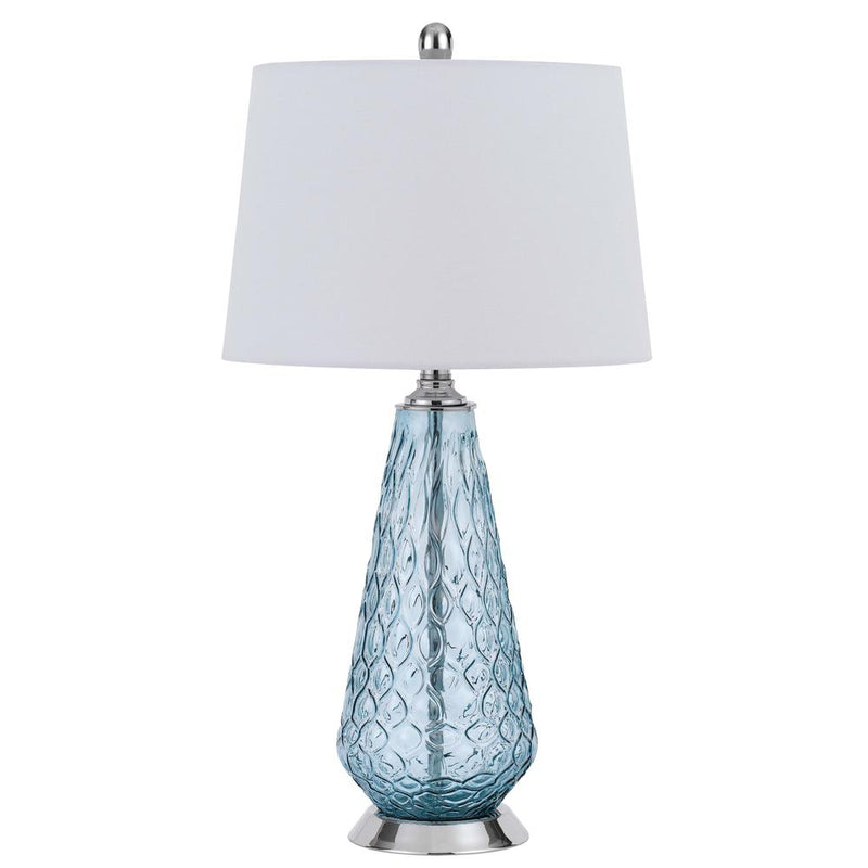 150W 3 Way Mayfield Glass Table Lamp With Hardback Taper Drum Fabric Shade By Cal Lighting | Table Lamps | Moidshstore