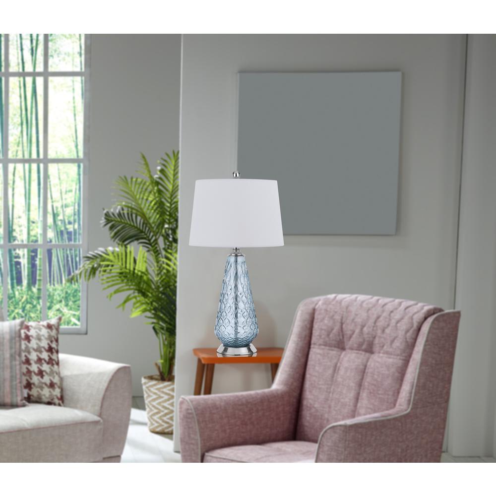 150W 3 Way Mayfield Glass Table Lamp With Hardback Taper Drum Fabric Shade By Cal Lighting | Table Lamps | Moidshstore - 4