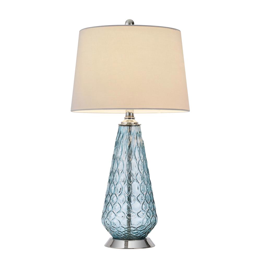 150W 3 Way Mayfield Glass Table Lamp With Hardback Taper Drum Fabric Shade By Cal Lighting | Table Lamps | Moidshstore - 2