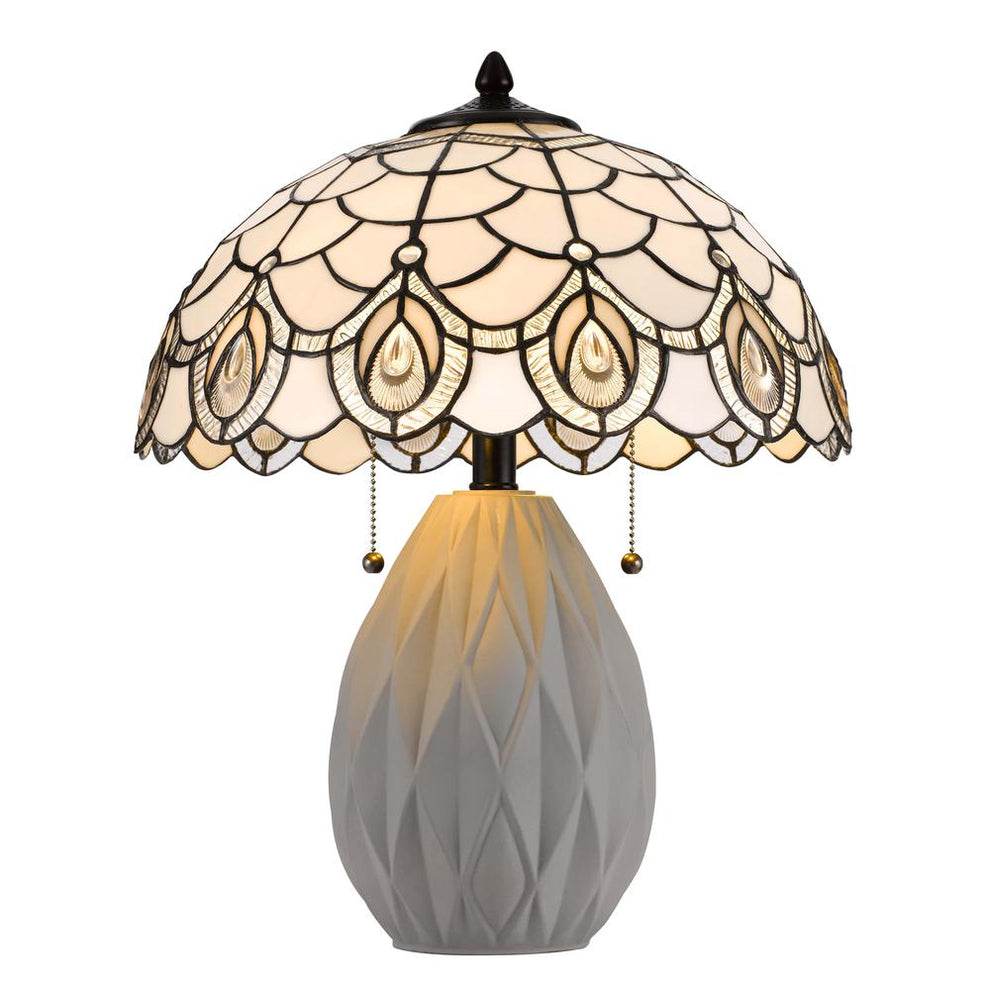 60W X 2 Tiffany Table Lamp With Pull Chain Switch And Resin Lamp Body By Cal Lighting | Table Lamps | Moidshstore - 2