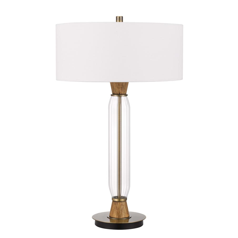 150W 3 Way Towson Glass With Wood Accent Table Lamp With Hardback Drum Fabric Shade By Cal Lighting | Table Lamps | Moidshstore