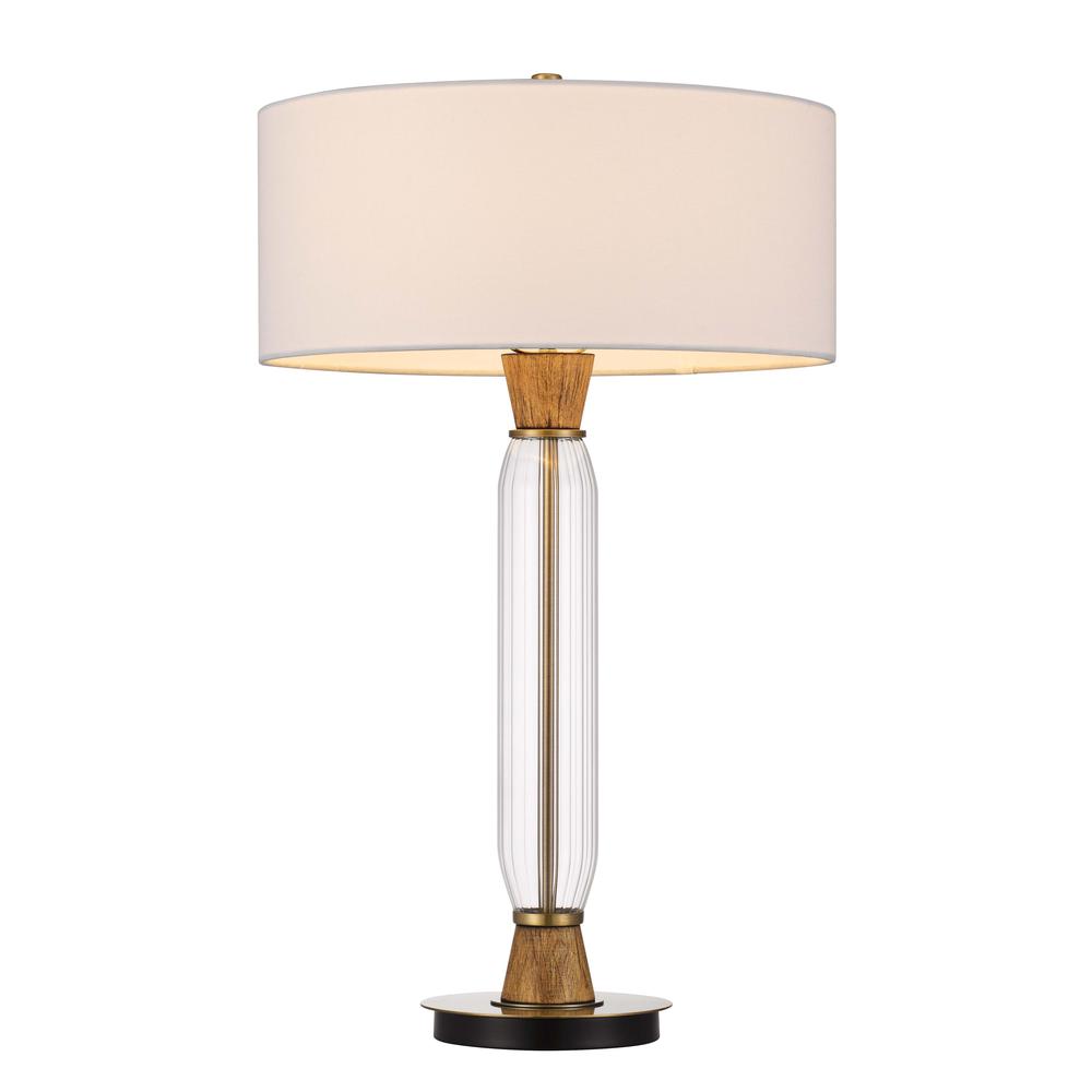 150W 3 Way Towson Glass With Wood Accent Table Lamp With Hardback Drum Fabric Shade By Cal Lighting | Table Lamps | Moidshstore - 4