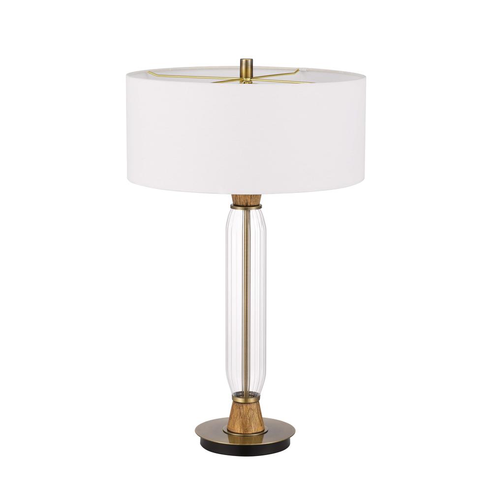 150W 3 Way Towson Glass With Wood Accent Table Lamp With Hardback Drum Fabric Shade By Cal Lighting | Table Lamps | Moidshstore - 2