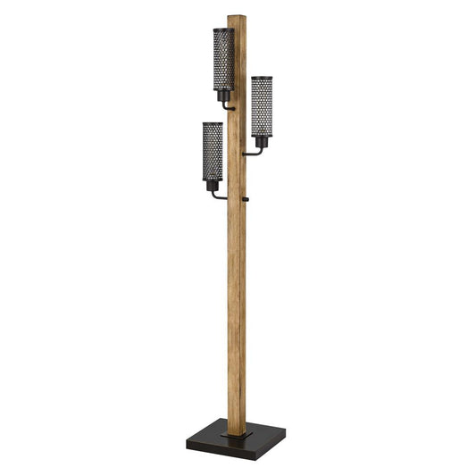 60W X 3 Lenox Lantern Style Rubber Wood / Metal Floor Lamp With Mesh Metal Shades By Cal Lighting | Floor Lamps | Moidshstore