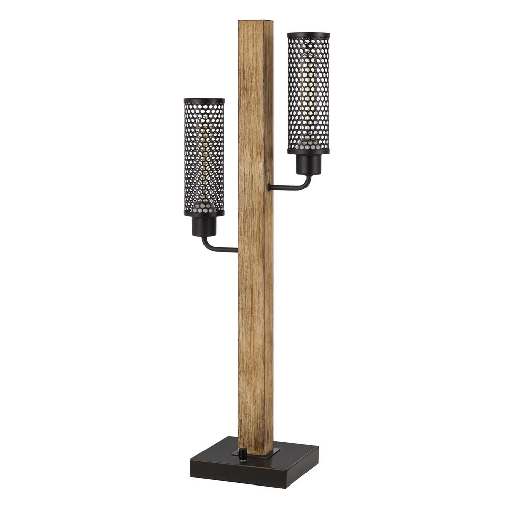60W X 2 Lenox Lantern Style Rubber Wood / Metal Table Lamp With Mesh Metal Shades By Cal Lighting | Table Lamps | Moidshstore