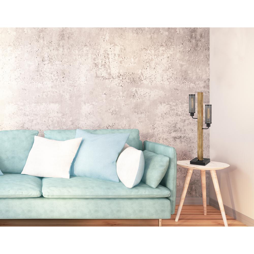 60W X 2 Lenox Lantern Style Rubber Wood / Metal Table Lamp With Mesh Metal Shades By Cal Lighting | Table Lamps | Moidshstore - 2