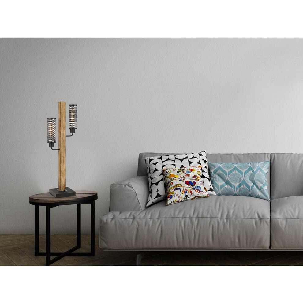 60W X 2 Lenox Lantern Style Rubber Wood / Metal Table Lamp With Mesh Metal Shades By Cal Lighting | Table Lamps | Moidshstore - 4
