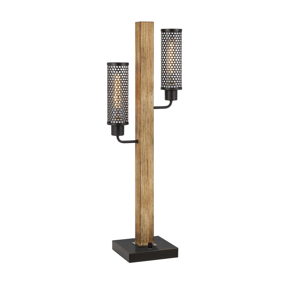 60W X 2 Lenox Lantern Style Rubber Wood / Metal Table Lamp With Mesh Metal Shades By Cal Lighting | Table Lamps | Moidshstore - 3