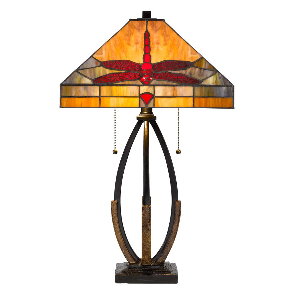 60W X 2 Tiffany Table Lamp With Pull Chain Switch And Metal And Resin Lamp Body By Cal Lighting | Table Lamps | Moidshstore - 2