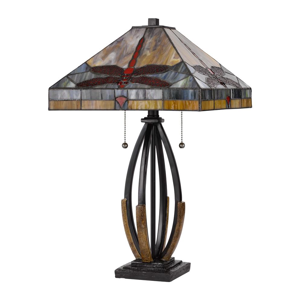 60W X 2 Tiffany Table Lamp With Pull Chain Switch And Metal And Resin Lamp Body By Cal Lighting | Table Lamps | Moidshstore - 3