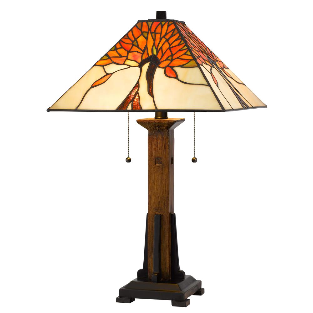 60W X 2 Tiffany Table Lamp With Pull Chain Switch W/   Resin Lamp Body By Cal Lighting | Table Lamps | Moidshstore