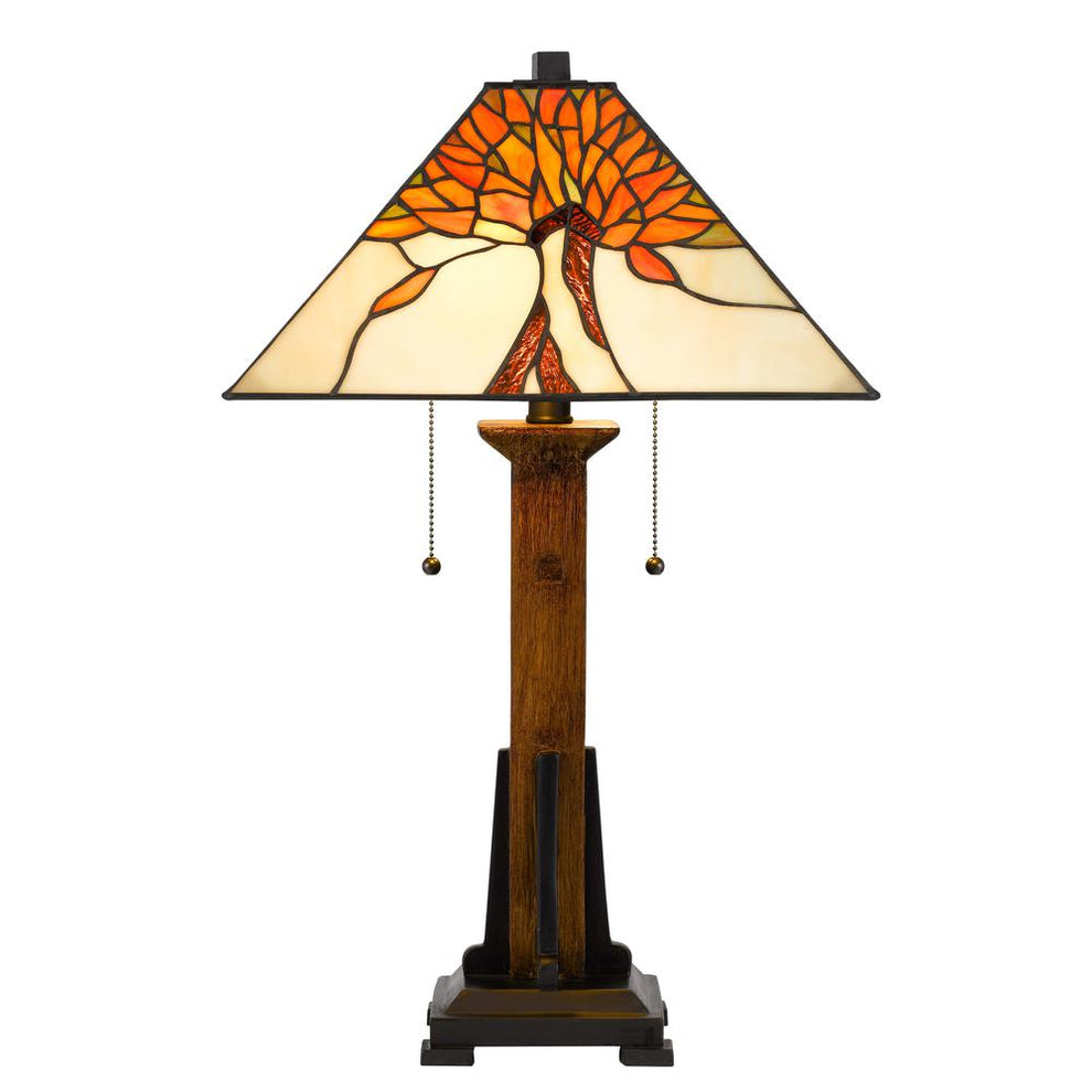 60W X 2 Tiffany Table Lamp With Pull Chain Switch W/   Resin Lamp Body By Cal Lighting | Table Lamps | Moidshstore - 2