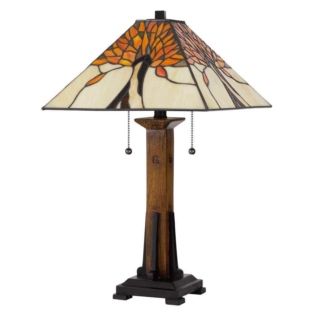 60W X 2 Tiffany Table Lamp With Pull Chain Switch W/   Resin Lamp Body By Cal Lighting | Table Lamps | Moidshstore - 3