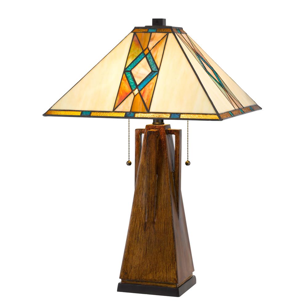 60W X 2 Tiffany Table Lamp W/ Pull Chain Switch With Resin Lamp Body By Cal Lighting | Table Lamps | Moidshstore
