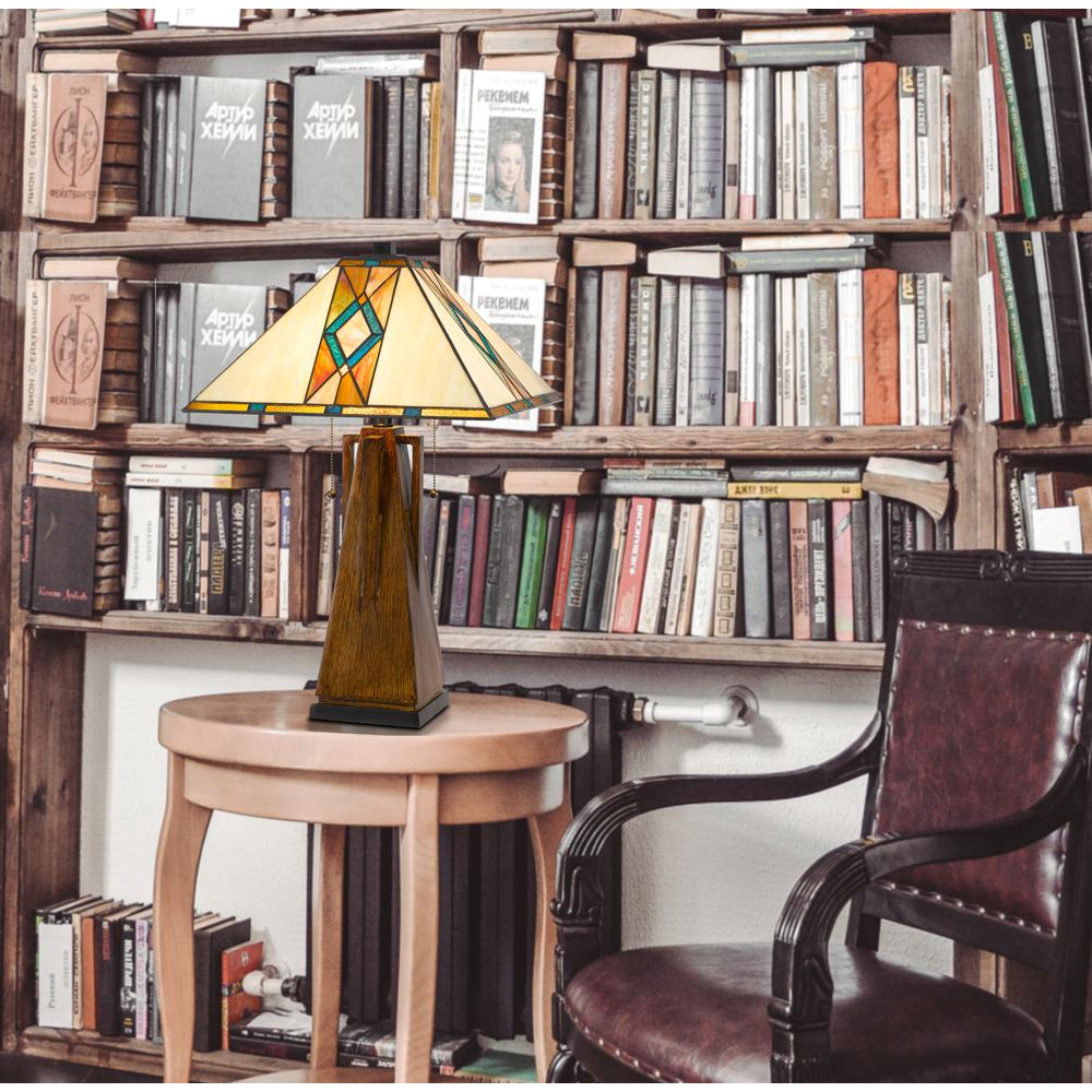 60W X 2 Tiffany Table Lamp W/ Pull Chain Switch With Resin Lamp Body By Cal Lighting | Table Lamps | Moidshstore - 3