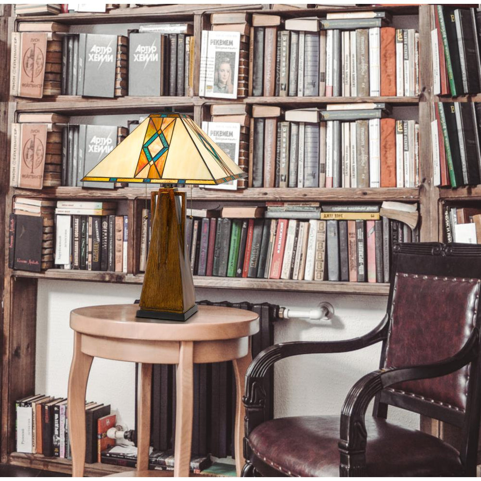60W X 2 Tiffany Table Lamp W/ Pull Chain Switch With Resin Lamp Body By Cal Lighting | Table Lamps | Moidshstore - 3