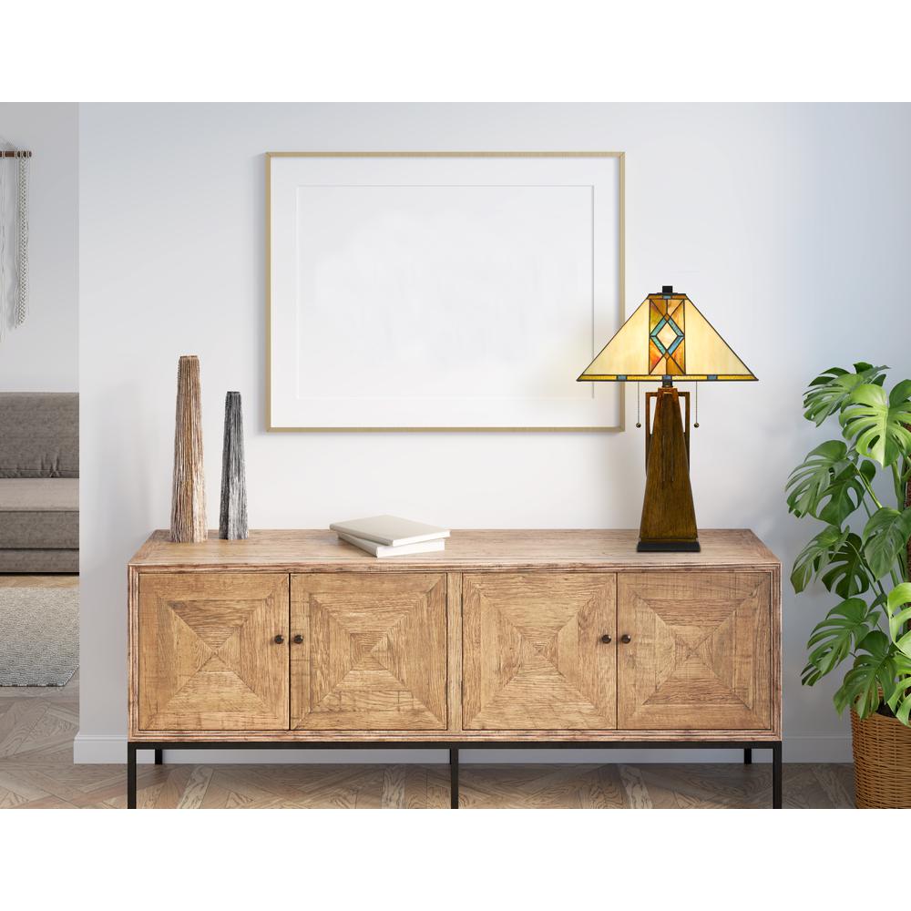 60W X 2 Tiffany Table Lamp W/ Pull Chain Switch With Resin Lamp Body By Cal Lighting | Table Lamps | Moidshstore - 4